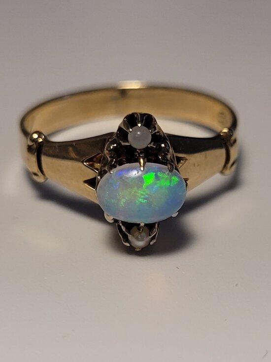 Antique Jewelry - Opal Gold Antique Ring Seed Pearls Victorian October Birthstone 10k